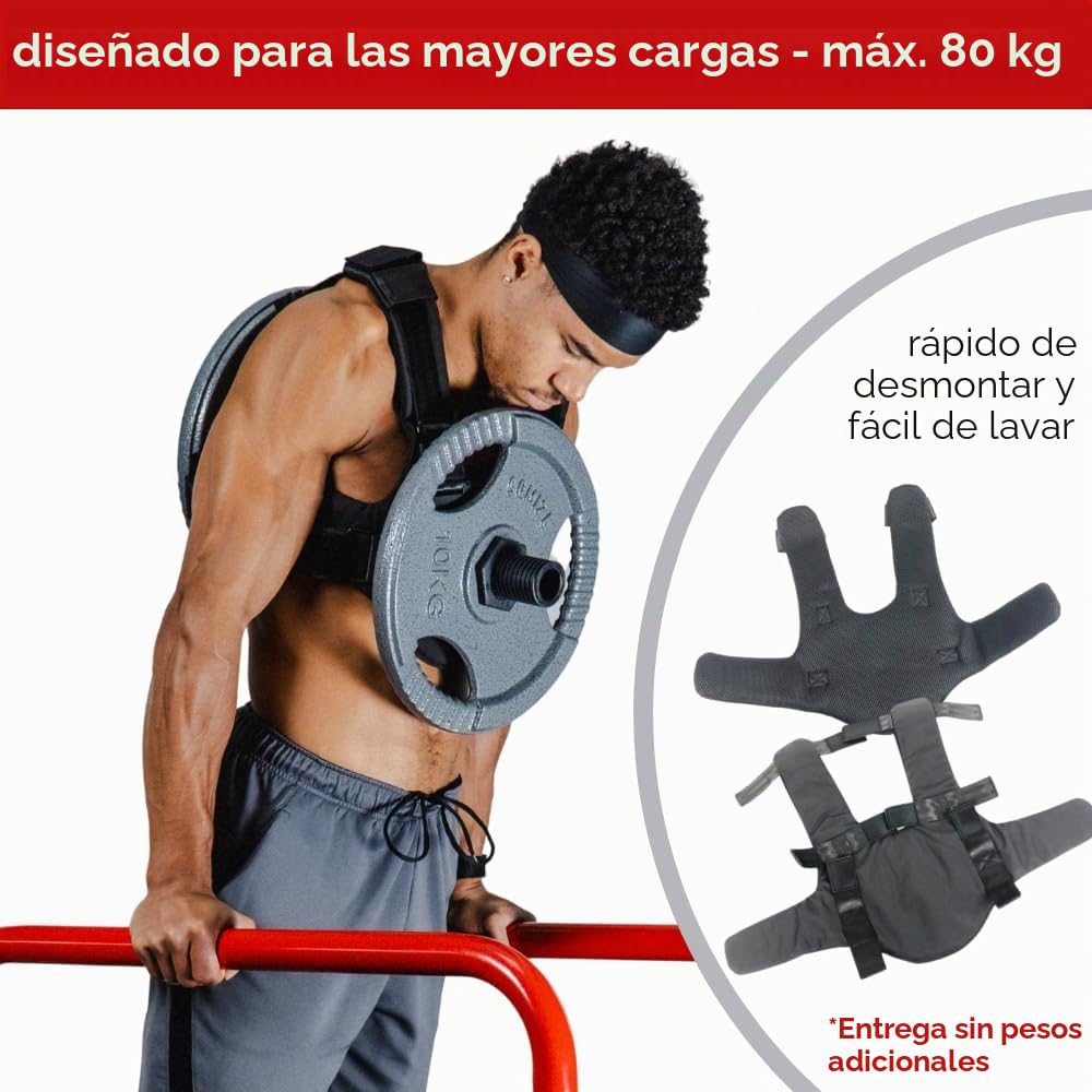 Chaleco de peso para los discos de pesas de 50 mm – Chaleco de entrenamiento ajustable para calistenia, entrenamiento de fuerza, crossfit y gimnasio, chaleco de peso de para hombre y