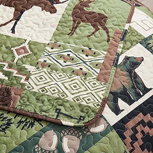 Tigona Reversible Rustic Quilt Sets Queen/Full Size Moose Bear Bedding Set Microfiber Bedspread Classic Plaid Lodge Coverlet Cabin Bed Cover Decor, 1 Quilt & 2 Pillow Shams #TOP5