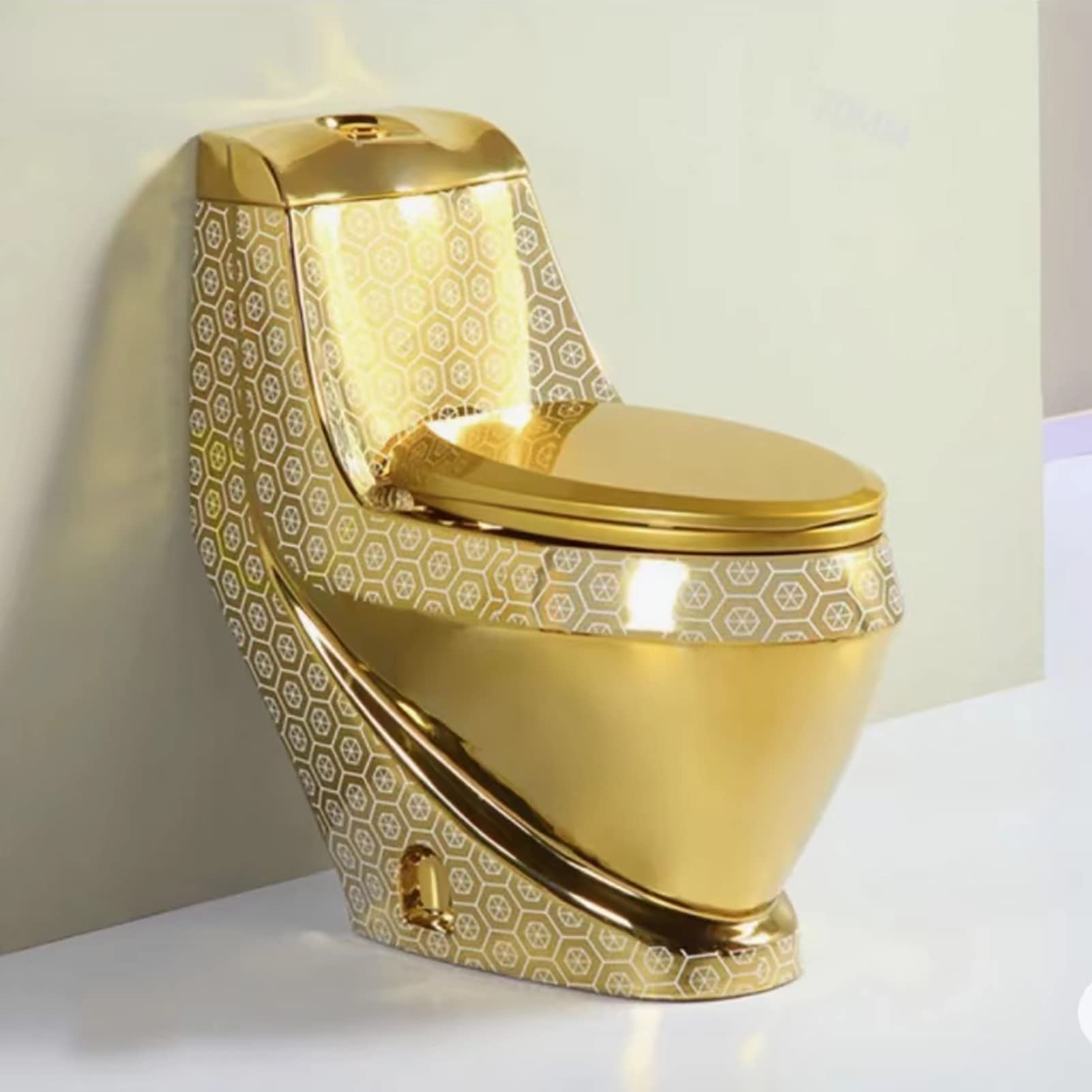 Inodoro dorado de una pieza Super Whirlpool Inodoro silencioso Desodorante sifónico de doble descarga Inodoro creativo para el hogar Hotel,A