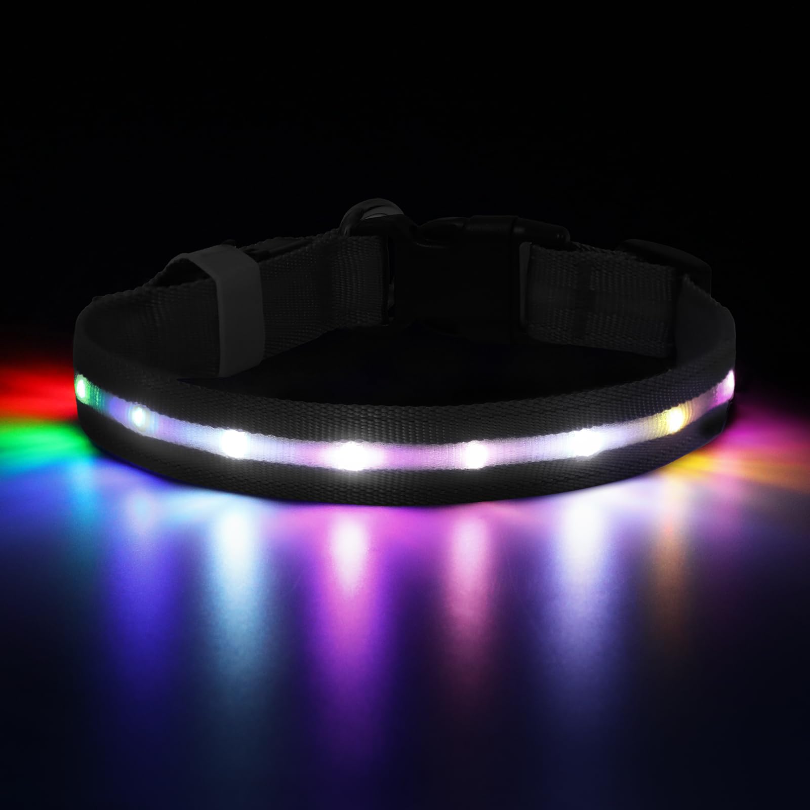 Feycig Light Up Dog Collar, LED USB Rechargeable & Waterproof Dog Collar with 4 Flashing Modes Glow in the Dark