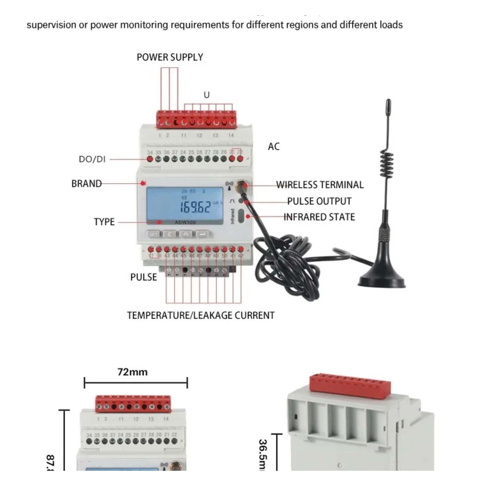 Inteligentny miernik energii ADW300 RS485 MODBUS-RTU trójfazowy miernik energii elektrycznej(ADW300 z Lora)