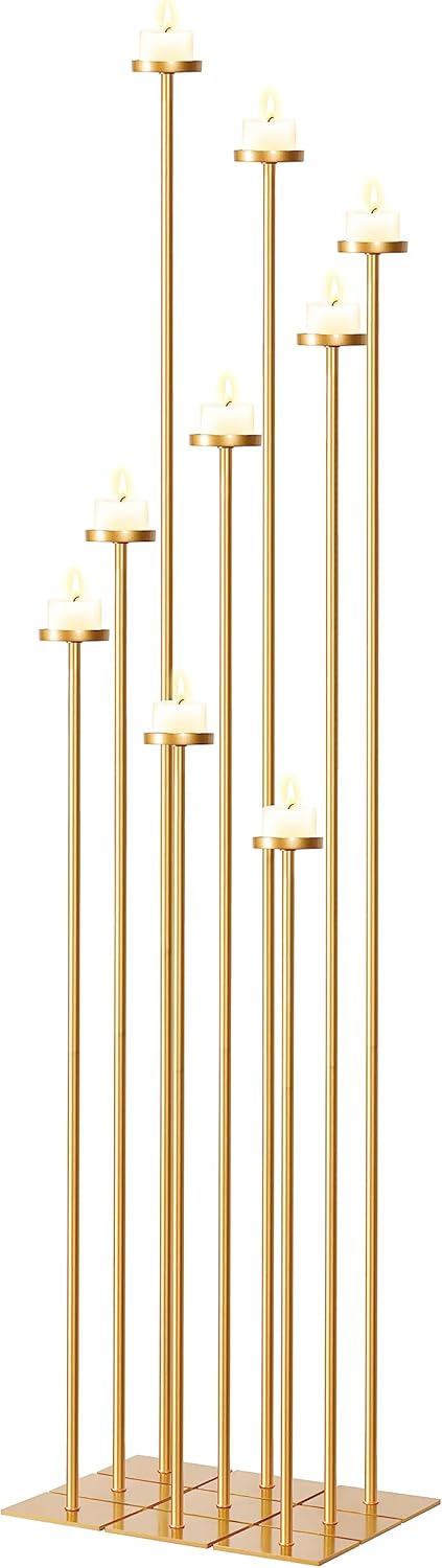 60'' Floor Candelabra Holder for 9 Arm Candlesticks,Tall Candle Holders for Wedding Centerpiece, Gold Metal Candle Stick Holders for Pillar Tealight Candles on Party Reception Home Derecotion