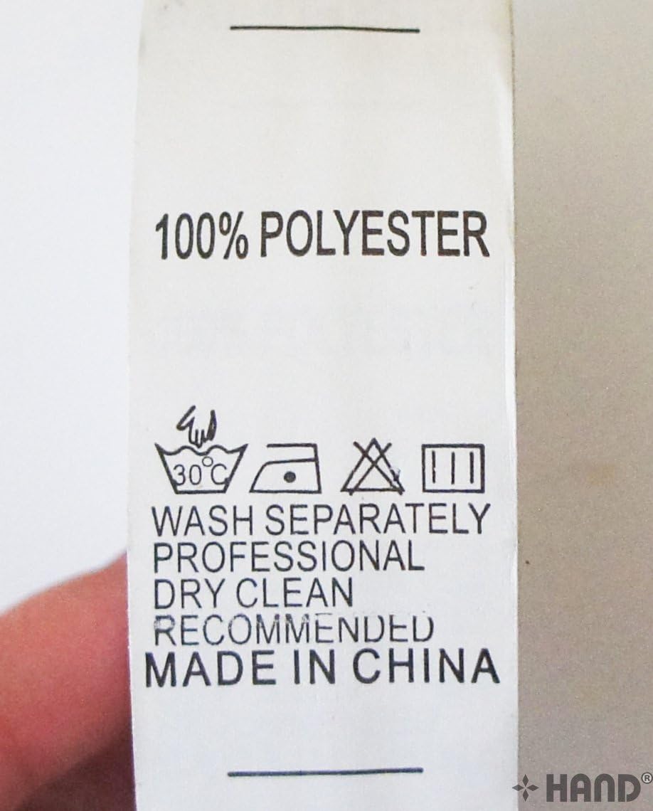 Printed Wash Care Labels- HAND WASH 30 Degree, 1 Dot Iron, Do not Bleach, Drip Dry- 25mmWx50mmL, Roll of 1000 (100% Polyester)