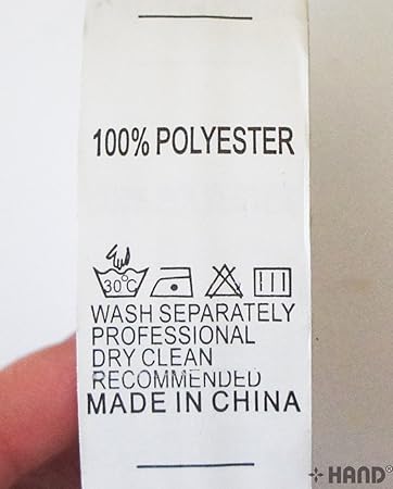 Printed Wash Care Labels- HAND WASH 30 Degree, 1 Dot Iron, Do not Bleach,  Drip Dry- 25mmWx50mmL, Roll of 1000 (100% Polyester)
