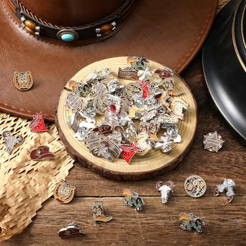 60 Pcs Western Lapel Enamel Pins Bulk Cowboy Cowgirl Hat Pins Western VBS Decorations Party Favors for Clothing Bag Hat Decor Jewelry Gift2