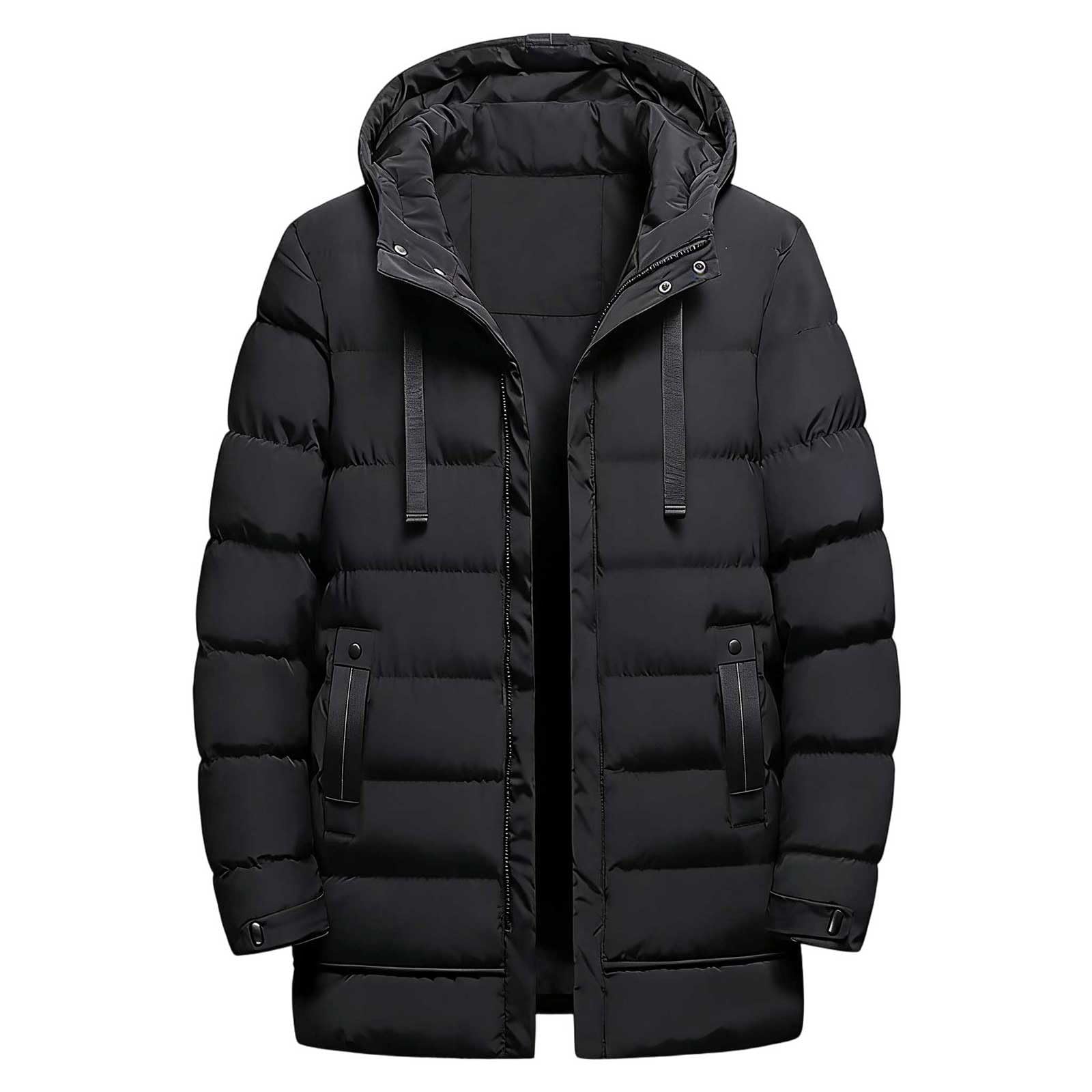 Generisch Wintermantel Lang Damen Warme Steppjacke Flauschige Jacke mit Kapuze Winter Mantel Winddicht Daunenjacken mit Taschen Winterjacke Full Zip Skijacke Puffer Jacken