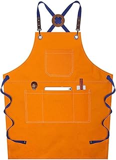 Chef Apron, Cotton Canvas Cross Back Adjustable Apron With Pockets For Women And Men, Kitchen Cooking Baking Apron (Color : Orange, Size : X-Large)