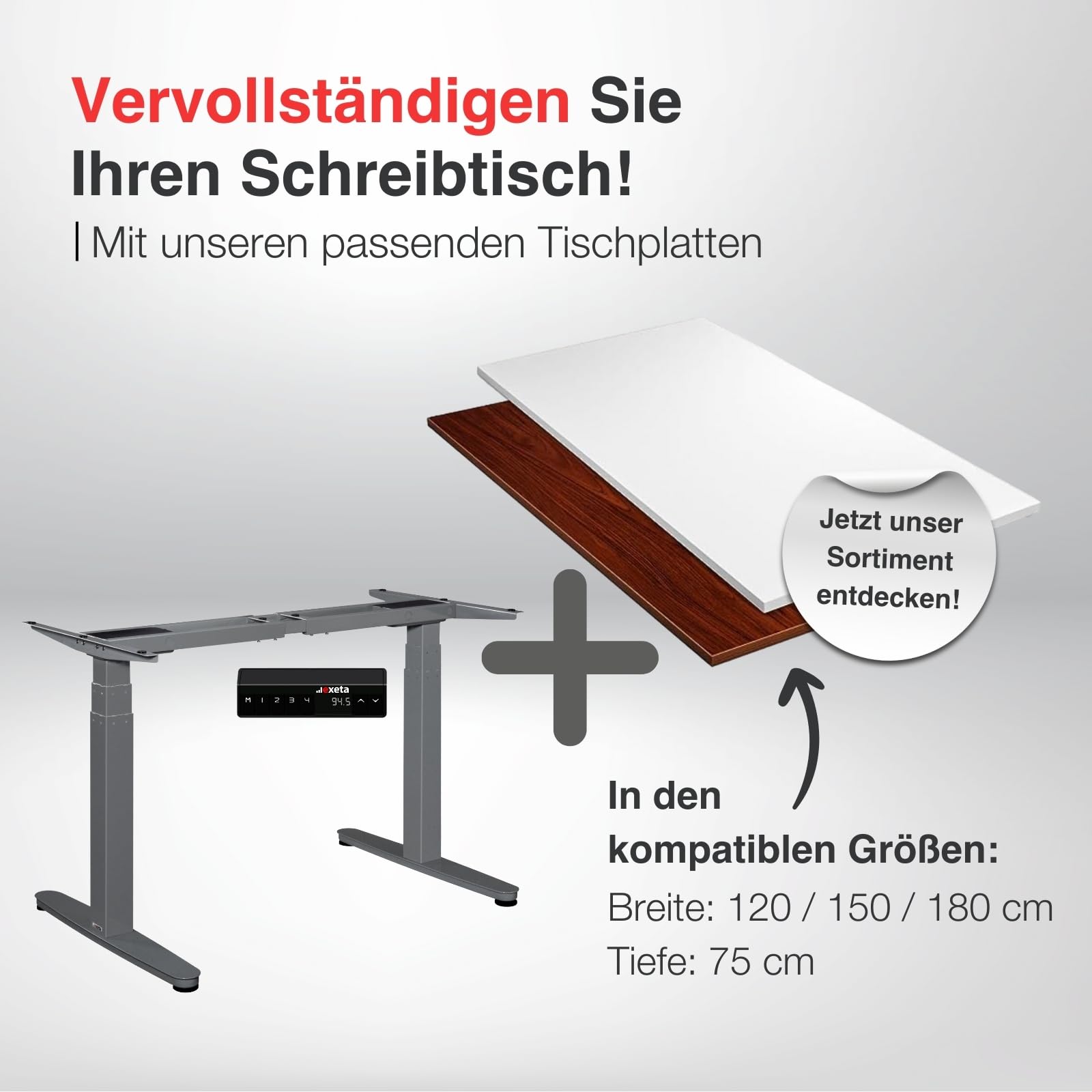 ergoSmart höhenverstellbarer Schreibtisch Gestell elektrisch 64,5-129,5cm in grau I Schreibtischgestell höhenverstellbar mit 2 Motoren I Tisch höhenverstellbar mit 3-Fach-Teleskop