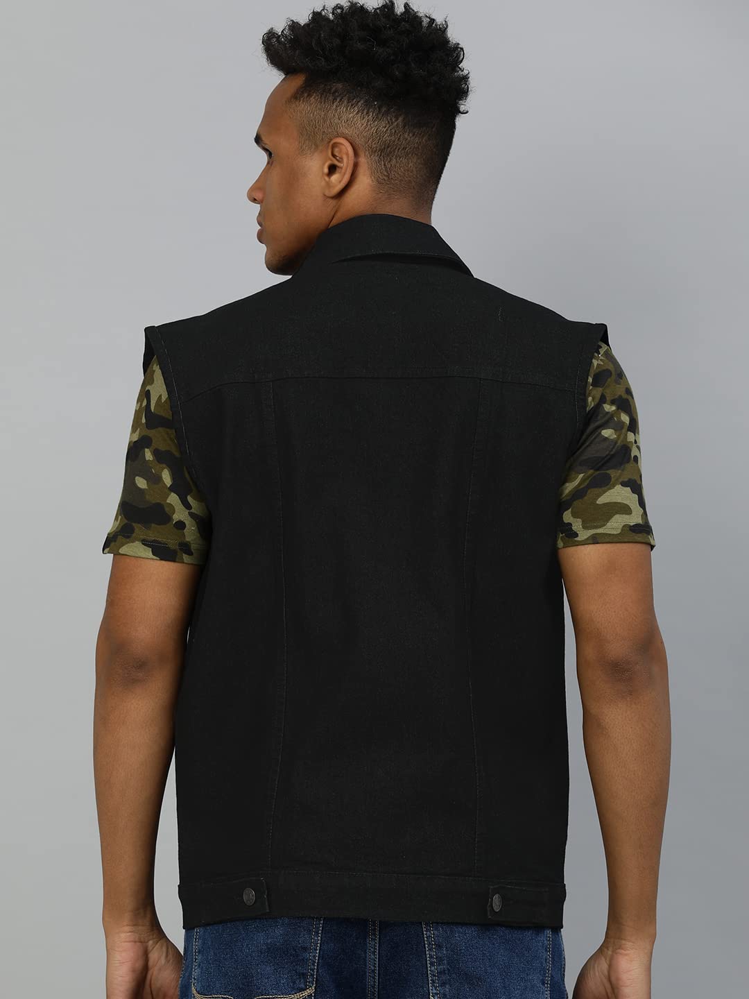 Urbano Fashion Men's Black Regular Fit Washed Sleeveless Denim Jacket (jakt-denimslvless-black-m) - Image 3 thumbnail