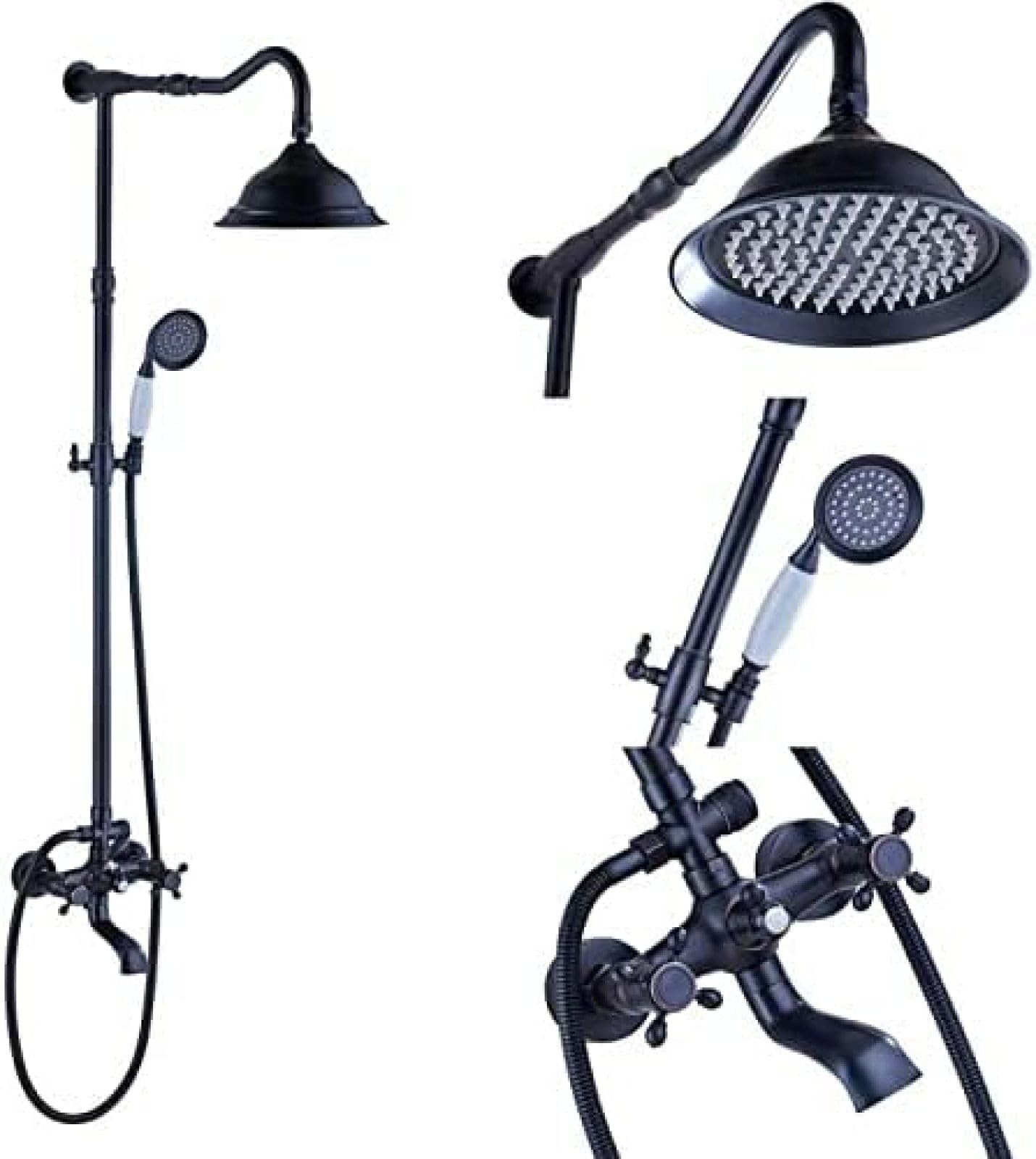 GLJTUO Shower system, Bathroom 8 Inch Rainfall Shower Head Shower Complete Faucet Antique Brass Bath And Shower Faucet Set With Handheld Shower,Antique Brass A,Golden,Black Bronze