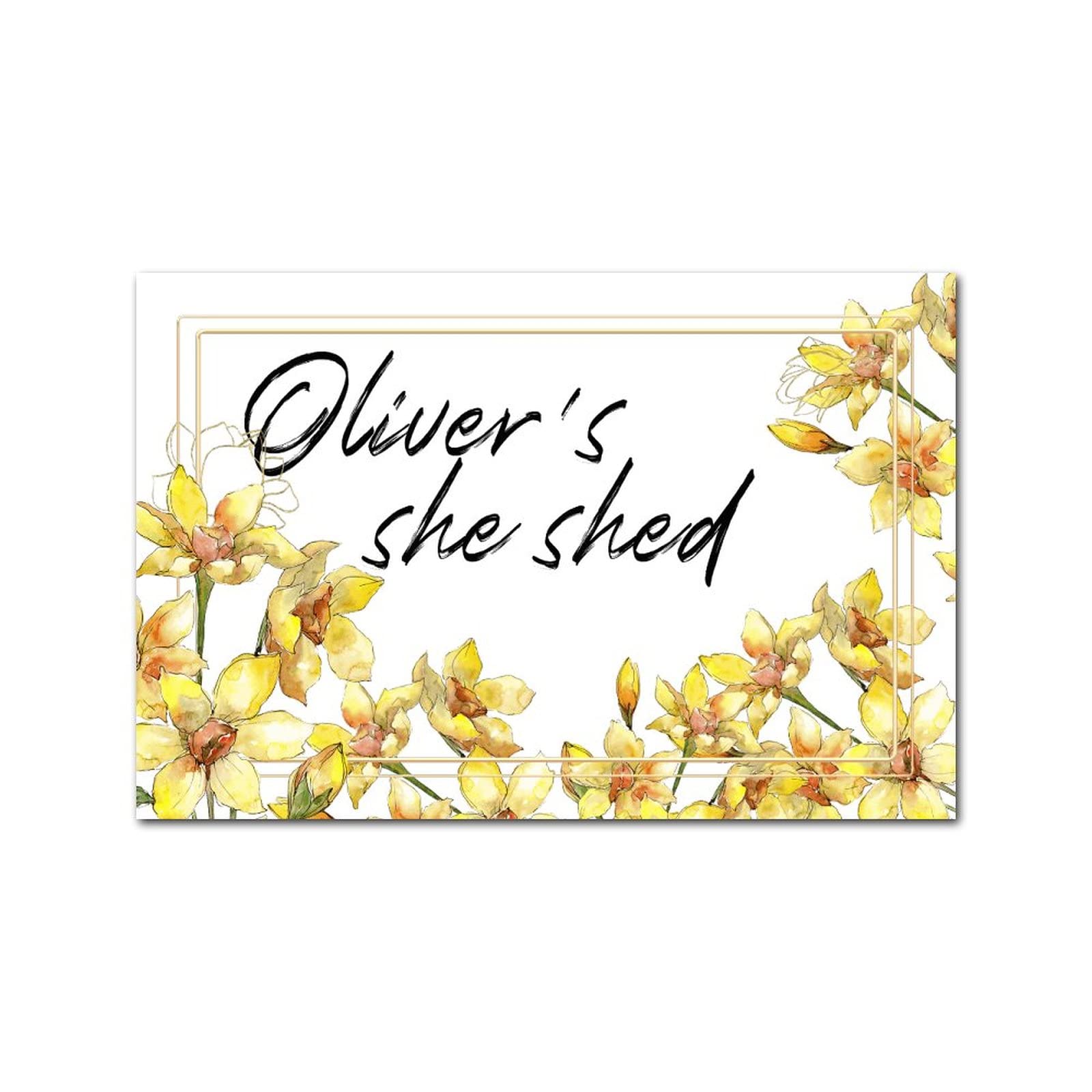 Targa in legno con scritta Your Name Custom She Shed with Wreath in legno con fiori