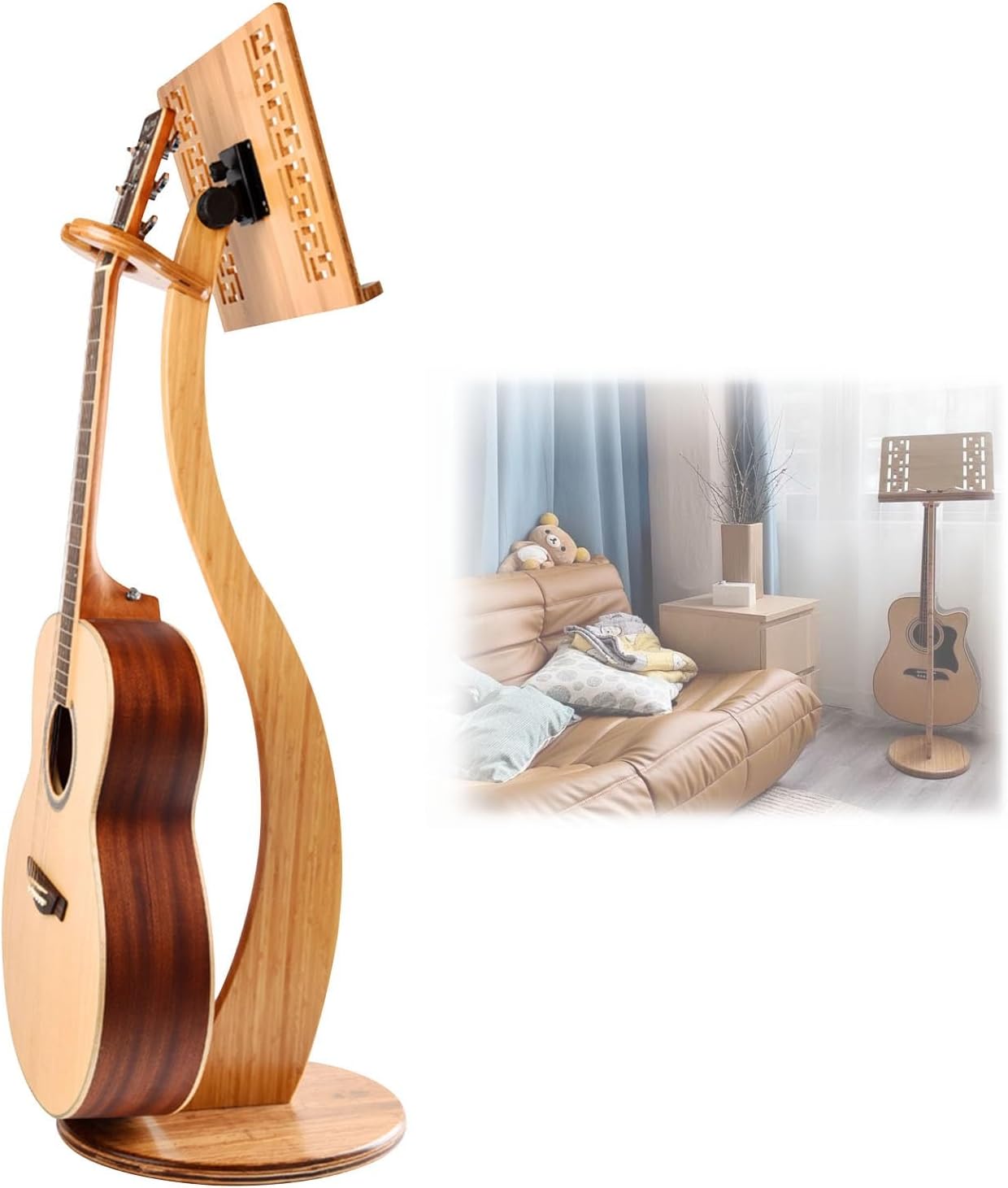 Sheet Music Stand, Wooden Music Sheet Stand with Retro Hollow, 340° Flip Design, Professional Music Book Holder, Detachable, for Sheet Music, Guitar/Violin/Ukulele Music Stand