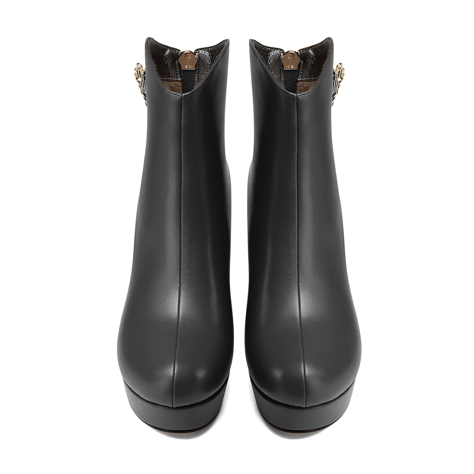 Castamere Donna Alto High Zeppa Piattaforma Tacco Heel Rotonda Punta Stivaletti Cerniera Catena Metallo Slip-on Dress 10 CM Heels