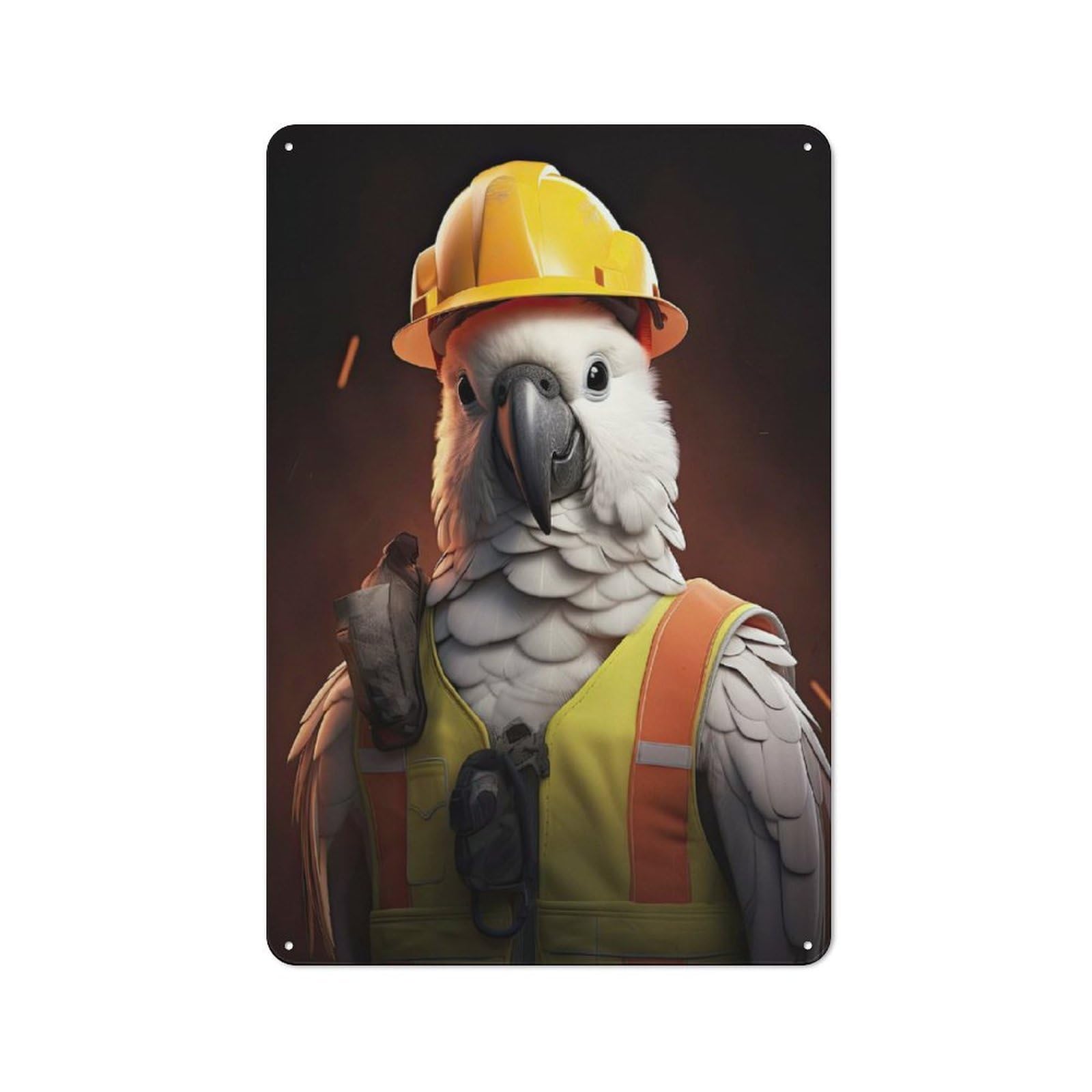 Junmoney Construction Cockatoo Understated Office Metal Sign 30X20cm Featuring Study Room Decor For Home Office, Reading Corner Or Bedroom