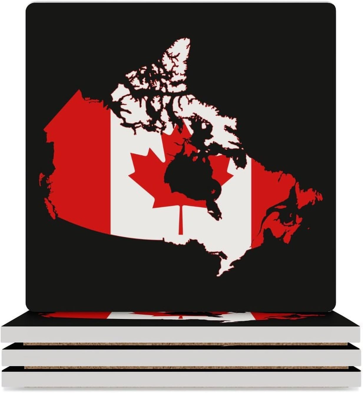 Flag Map of Canada Funny Ceramic Coasters for Drink Absorbent Cup Holders Tabletop Protection