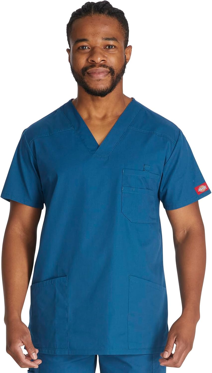 Dickies Scrub Set For Men With V-Neck 5 Pocket Top 81906 with Button Closure Elastic Waistband Pant 81006