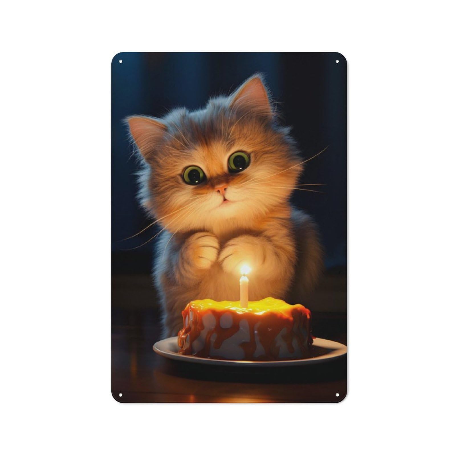 Junmoney Kitten Birthday Cake For Hobby Room Or Studio, Retro Metal Sign 30X20cm, A Decorative Gift For A Newly Furnished Hobby Room And Studio