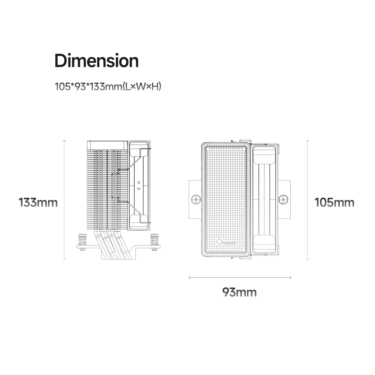 Ocypus Gamma A40 BK CPU Air Cooler dimensions diagram