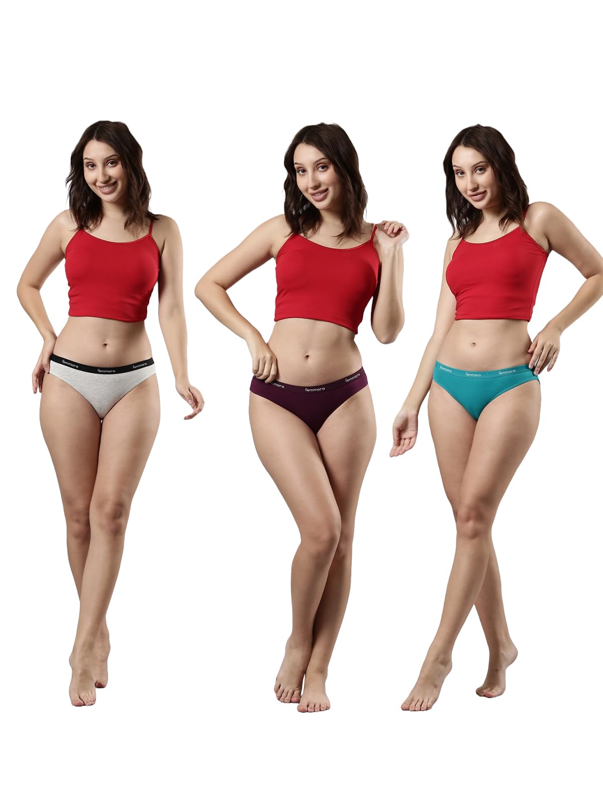femmora Body Hugging Panty with Outer Elastic and Breathable Cotton, for Women,Pack of 3-picture-40