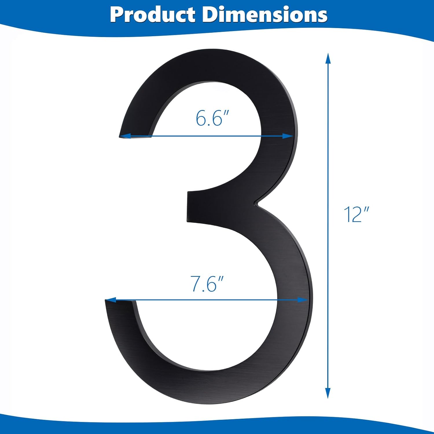 12 Inch Floating House Numbers, Metal Letter, Black Door Number, Mailbox Numbers and Letters, Metal House Address and Numbers for Outside Signs 3 (Aluminum Alloy)