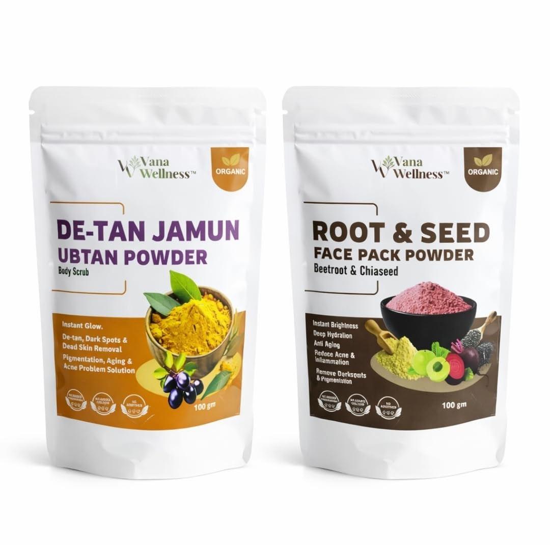 Instant Glow & Brightening Facial Kit – De-Tan Jamun Face Pack & Root & Seed Face Pack Natural Skin Care Combo (100g Each)-image-46