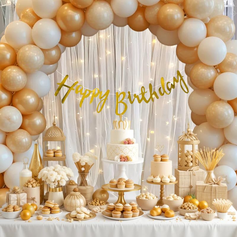 Beige & White Birthday Decoration Balloons