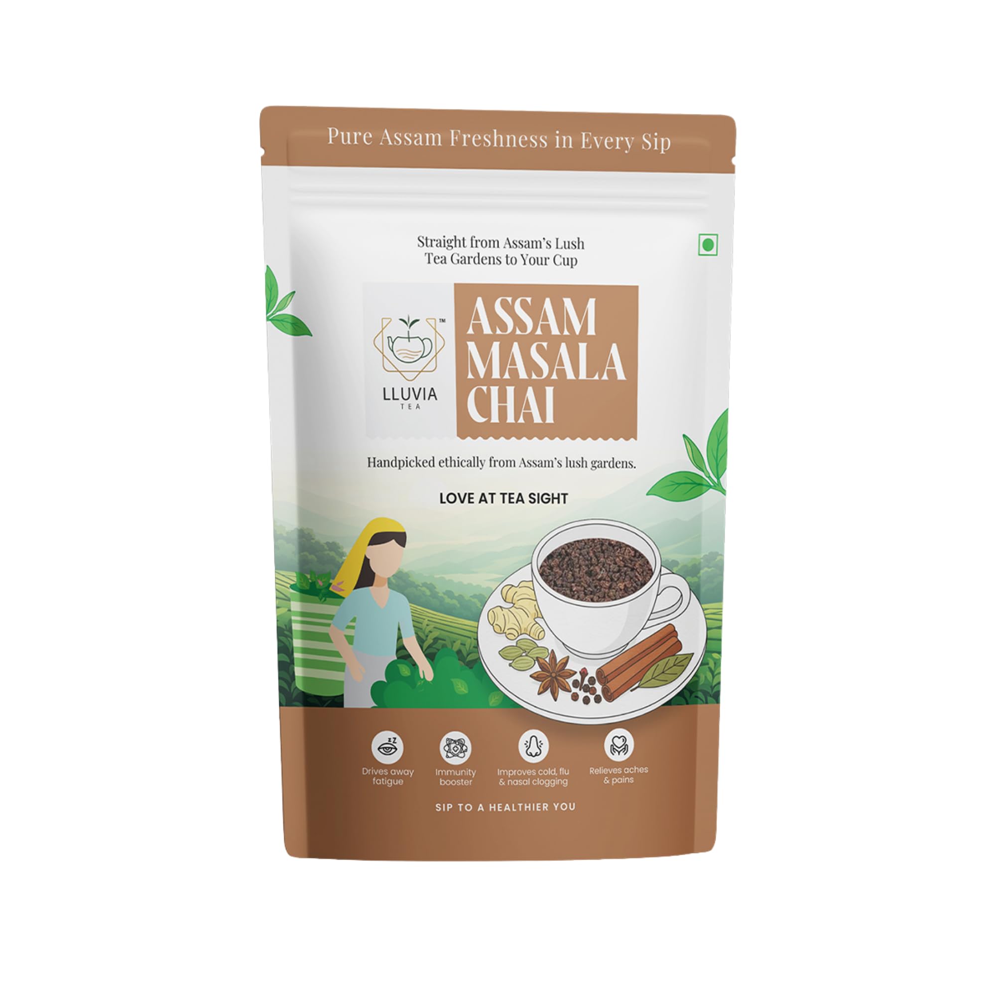 LLUVIA TEA Assam Masala Tea (150g) | Authentic Indian Kadak Chai with Hand-Crushed Spices | Strong Spiced Chai for Immunity & Digestion | CTC Loose Leaf Tea | Tea Powder-image-18