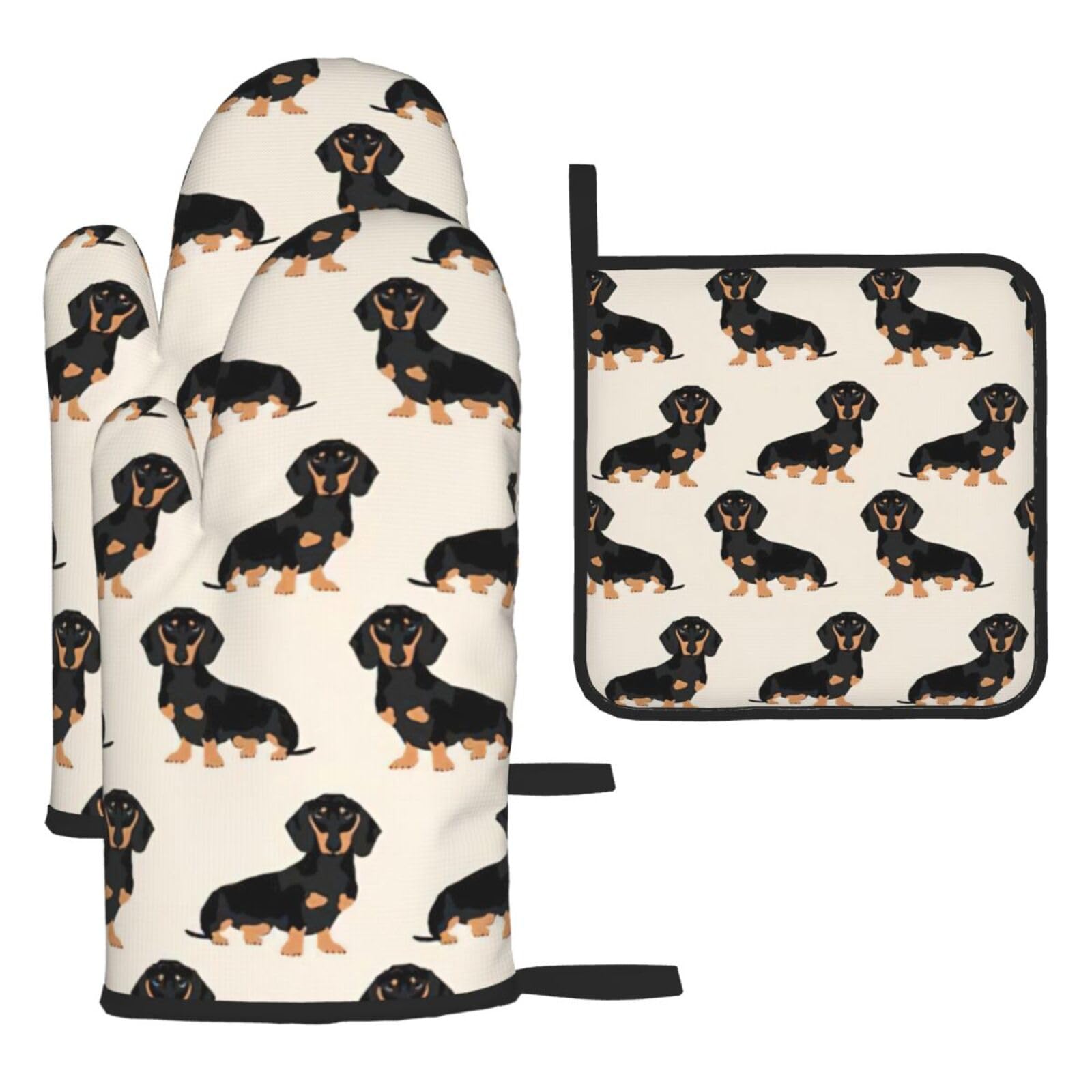 Dachshund Dog Print Oven Mitts and Potholders BBQ Gloves-Oven Mitts and Pot Holders for Cooking Baking
