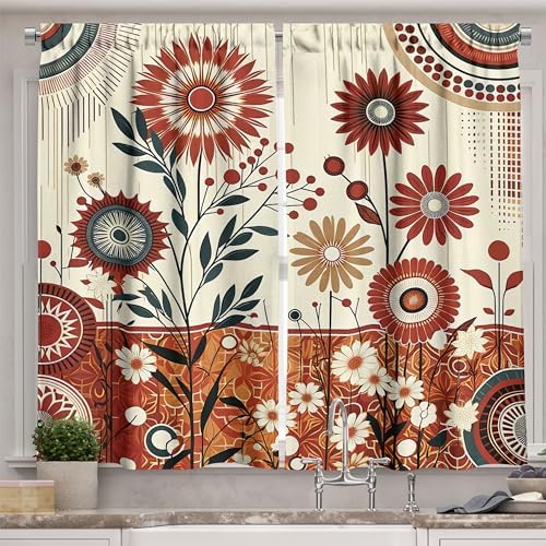 Ambesonne Floral Art Kitchen Curtains, Japanese Bohemian Concept ...