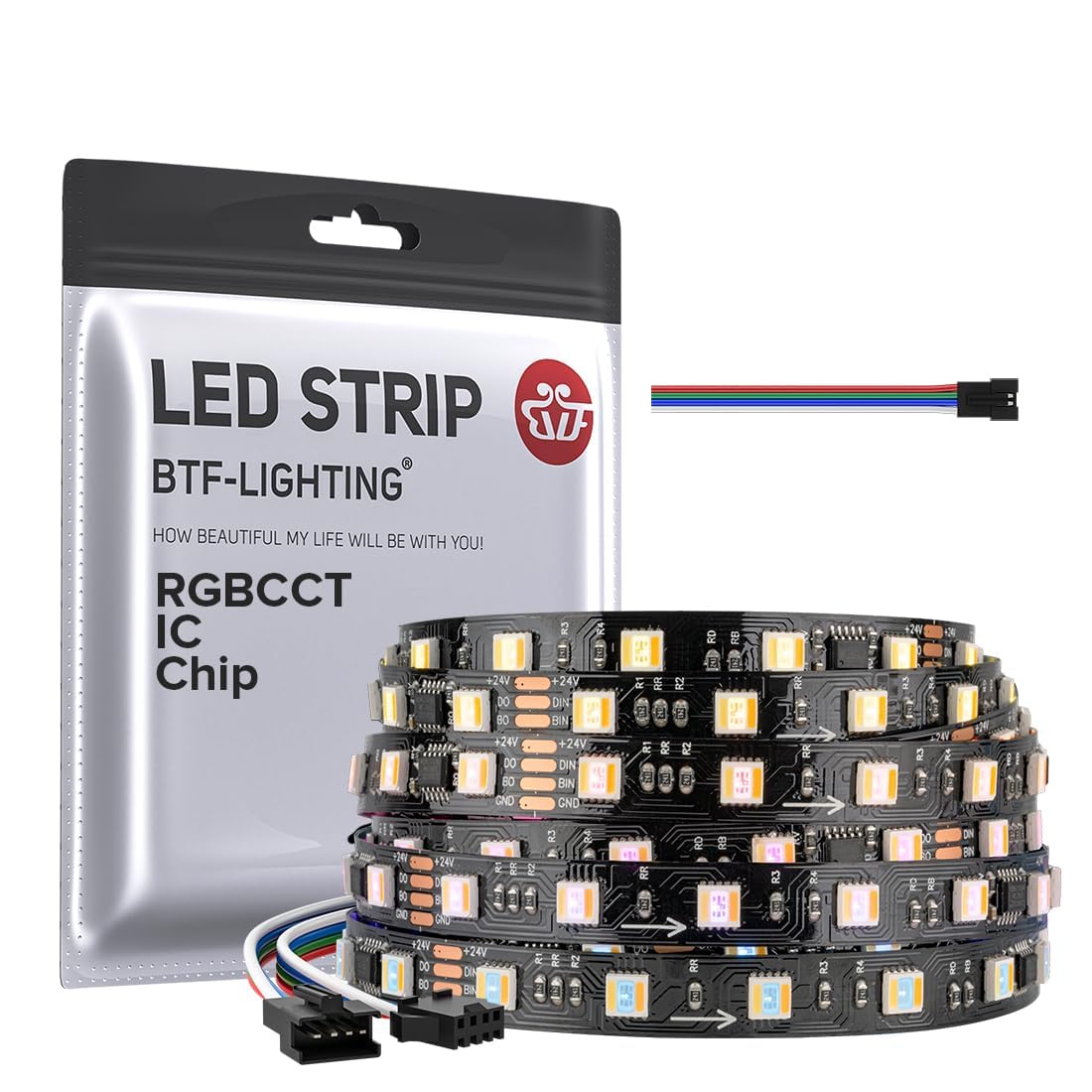 BTF-LIGHTING WS2805 SPI RGBCCT Addressable Dream Colour LED Strip WS2805 IC LED Strip 5M 60LEDs/m 50Pixels DC24V IP30 Chasing Effect DIY Decoration(Not Including Controller&Power Supply) — image 1