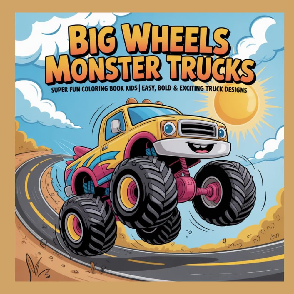 Big Wheels Monster Trucks: Super Fun Coloring Book Kids | Easy, Bold & Exciting Truck Designs