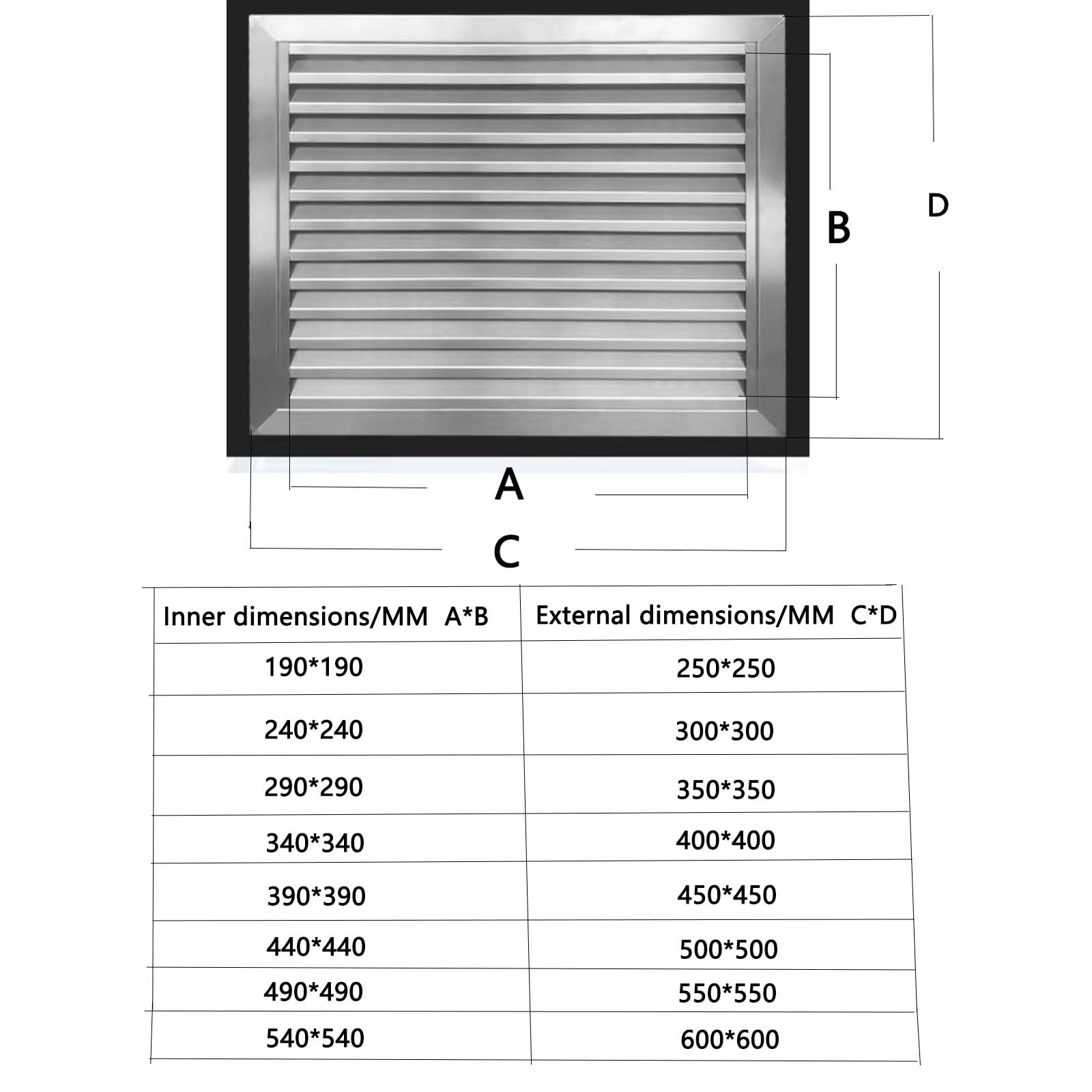 Couvercle de grille de Ventilation à persiennes en acier inoxydable 304, 300x300 12x12 pouces.(300 * 300mm)
