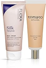 FLiCKA Makeup Kit | Tomato Liquid Foundaion 30ML (Ivory) | 3 In 1 Silk Touch Primer Moisturiser and SPF (Sun Protection Formula) 60ML | Make up Combos