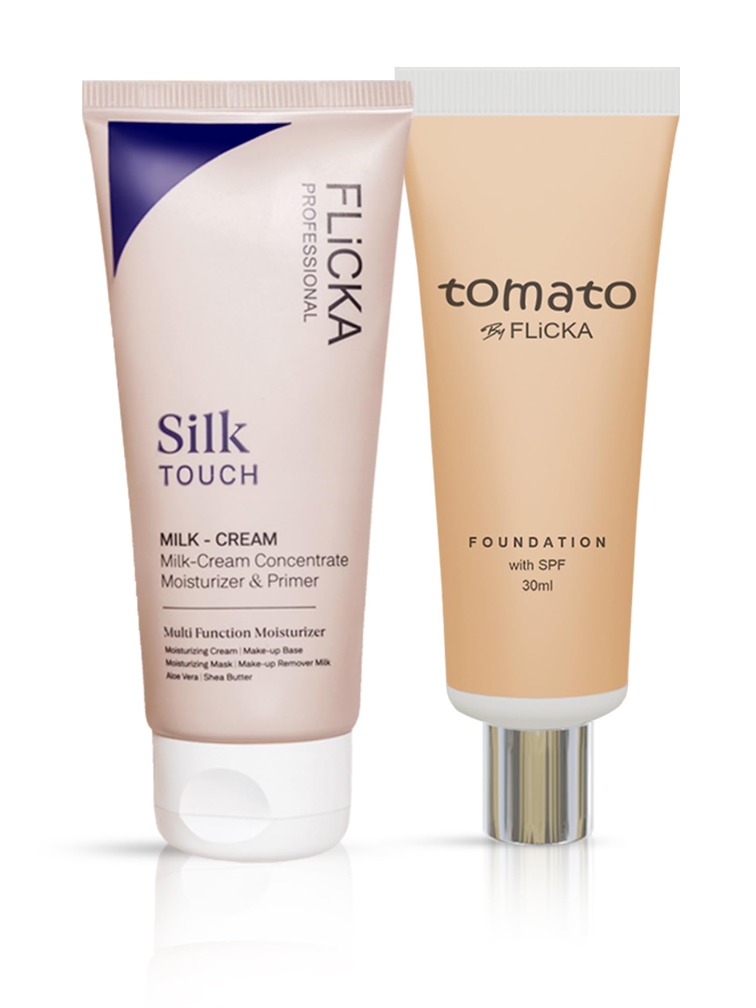 FLiCKA Makeup Kit | Tomato Liquid Foundaion 30ML (Ivory) | 3 In 1 Silk Touch Primer Moisturiser and SPF (Sun Protection Formula) 60ML | Make up Combos