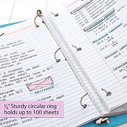 Image of BAZIC Products 1 /2 inch Cyan 3-Ring View Binder, Round Ring, 2 Pockets, 4-Pack | round rings, 1 /2 in Cyan view 3-ring binder, 2 inside pockets, holds up to 100 sheets, Durable poly cover