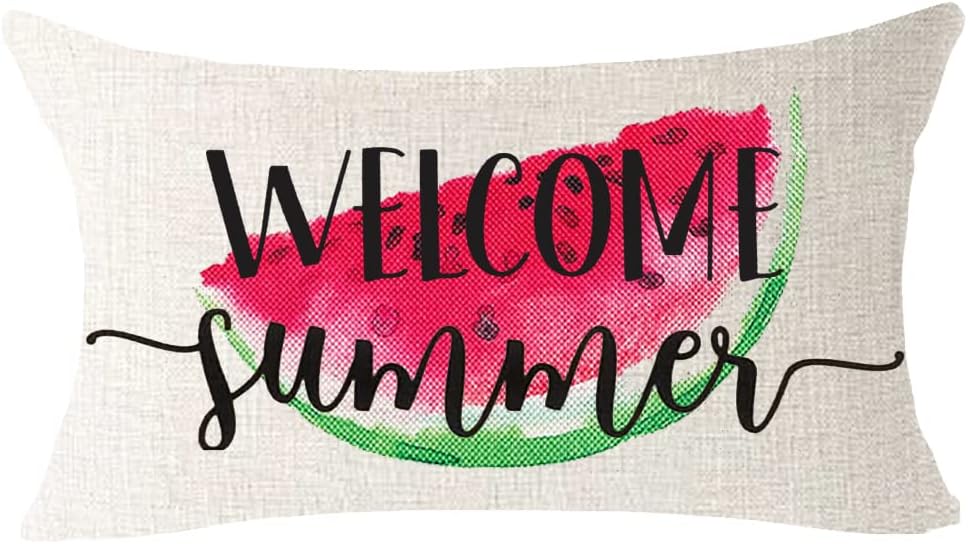 ITFRO Summer Gift Enjoy Holiday Time Fruit Watermelon Farmhouse Sofa Home Decorative Lumbar Cotton Linen Throw Pillow Cover Cushion Case Waist 12x20 Inches (Beige)