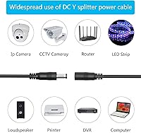 Vista 5 de Cable divisor de corriente continua 1 hembra a 2 macho, 1.5 ft/18 pulgadas DC 0.217 in x 0.083 in cable adaptador divisor Y, para vigilancia