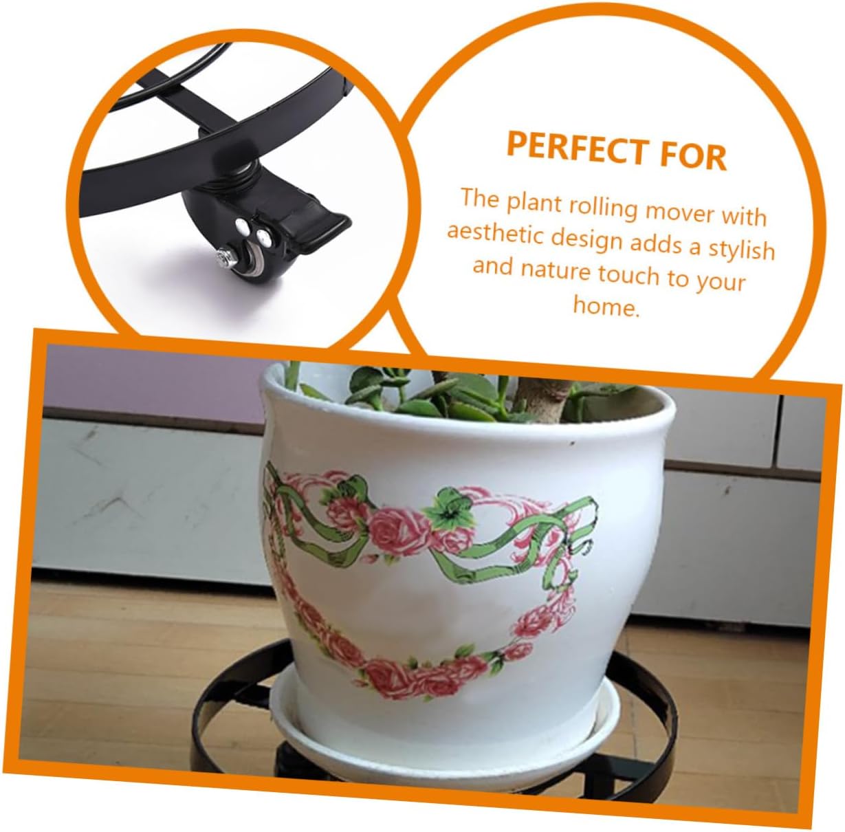 Wrought Iron Mobile Plant Stand with Wheels Heavy Duty Rolling Flowerpot Rack for Indoor and Outdoor Use Metal Planter Dolly with Caster Movable Flowerpot Holder