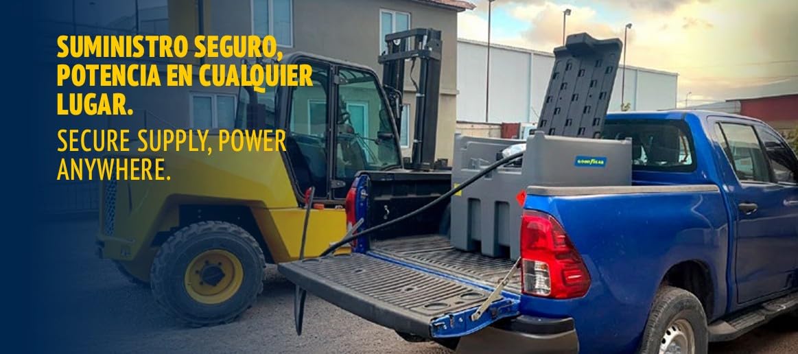 Goodyear - Depósito de Trasvase Diesel 400L Portátil, Bomba 12V 140W, Caudal 40L/min, Tanque de Combustible con Tapa Bloqueable y Candado, Pistola Automática, Ideal para Maquinaria y Obra