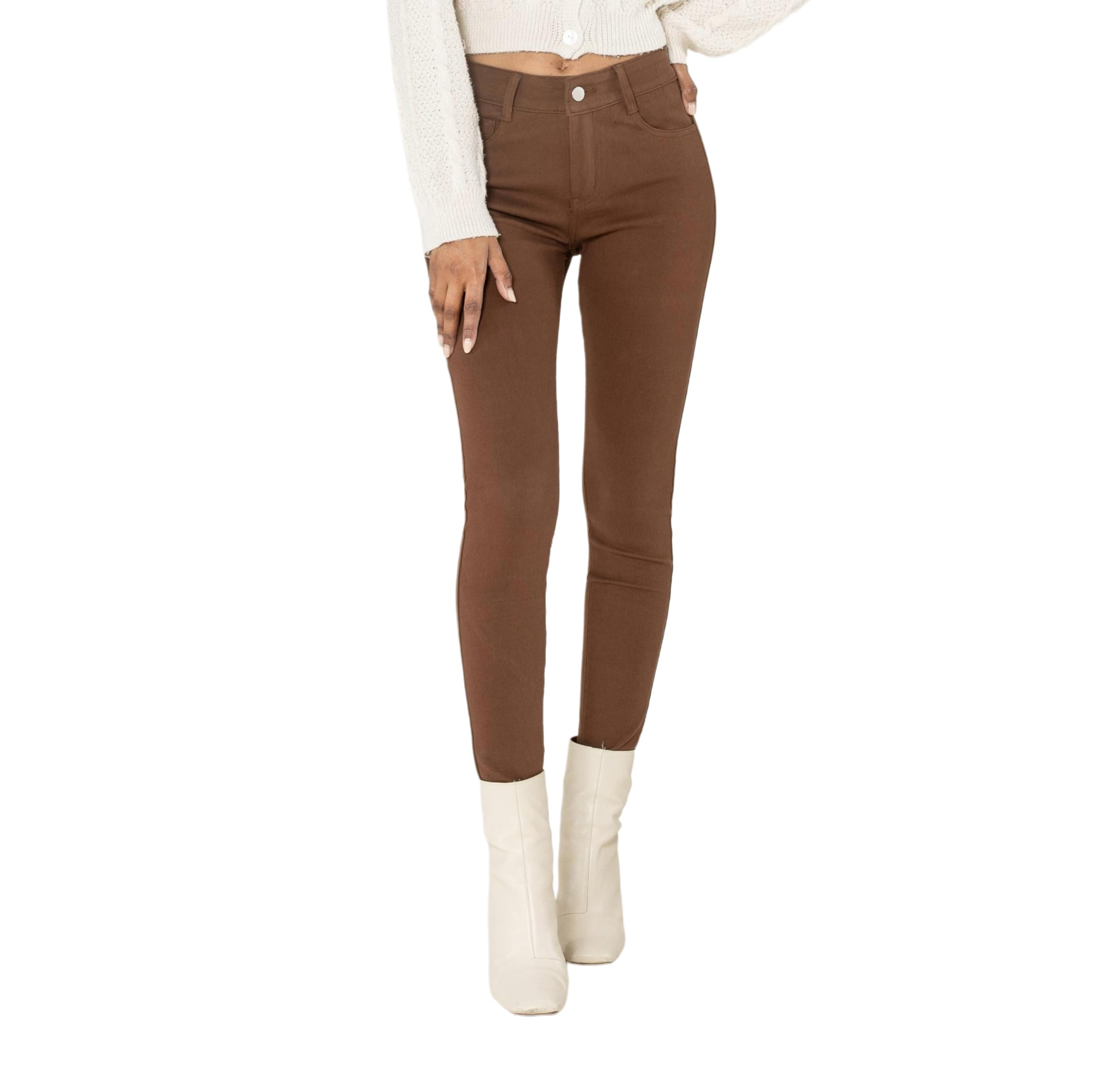 Nina Carter A003 Donna Jeggings Pantaloni elasticizzati a vita alta con zip – Skinny Fit Pantaloni con tasche, attillati, elastici