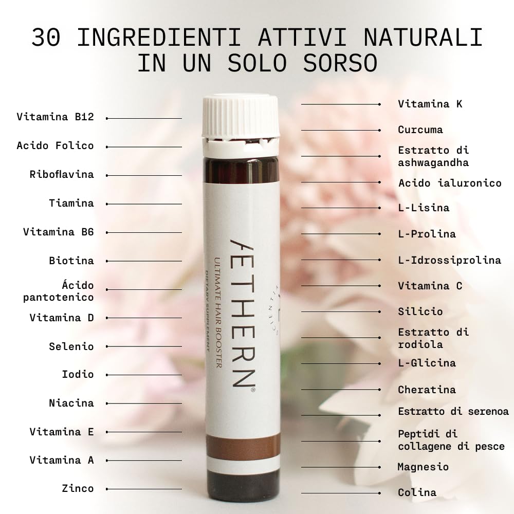 Ultimate Hair Booster - Integratore Liquido con Biotina per la Anticaduta e Ricrescita dei Capelli. Pronto da Bere. Clinicamente Testato per Capelli più Forti e Brillanti. 28 Fiale