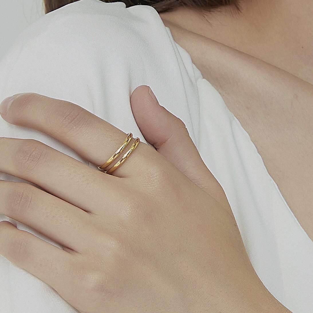 Shapes Studio 18K Gold Plated Titanium Spiral Double Twin Thin Band Ring, Stackable, Women Jewelry, Gold Band Ring, Minimalist Instagram Style, Tarnish Resistant