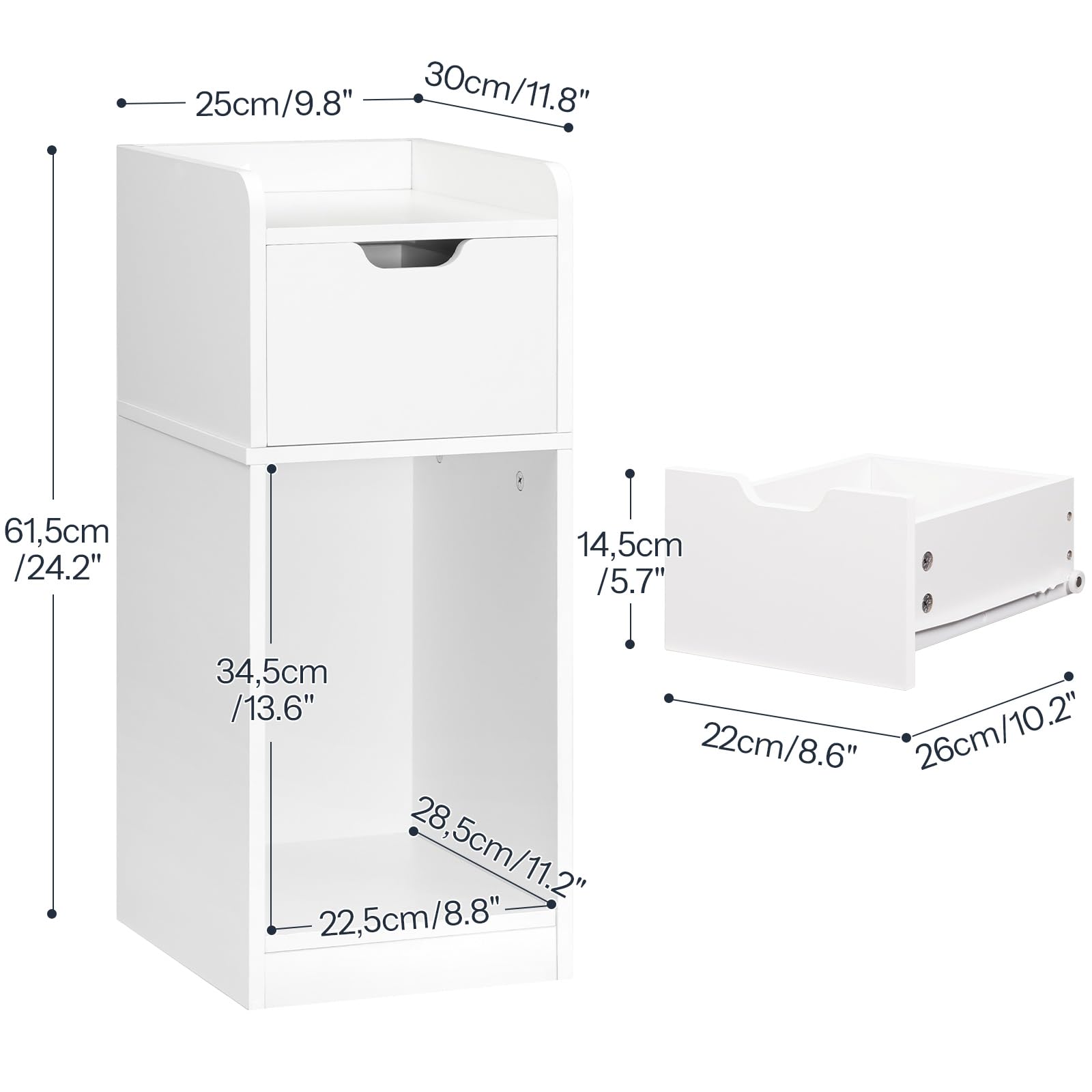 HOOBRO Tables de Chevet Étroites, Lot de 2, Petites Tables Basses avec Tiroir pour Chambre, Bouts de Canapé Ultra-Fins pour Salon, Tables d'Appoint Moderne en Bois, Petits Espaces, Blanc EWT325BZP201
