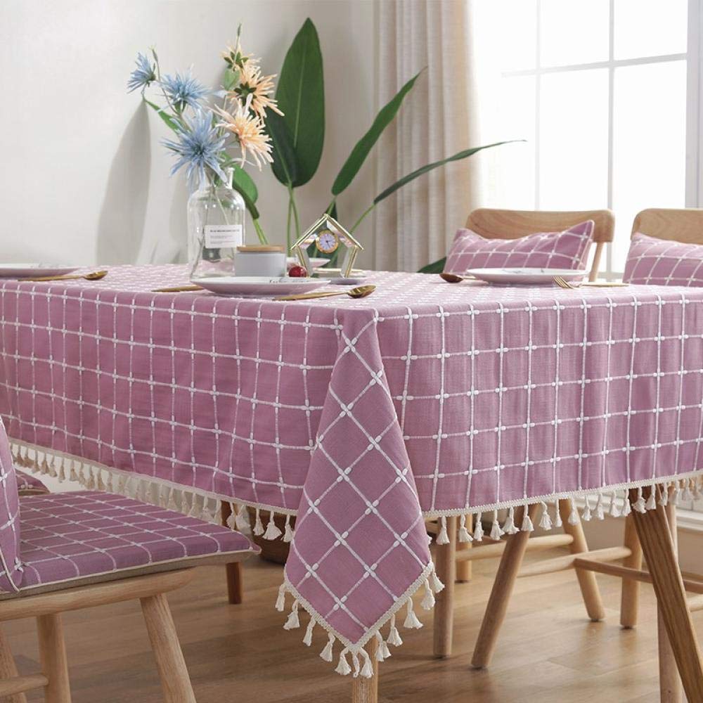 Anti Tache Nappe Rectangulaire Nappes Coton et Lin Respirant Nappes en Sergé Simple Style à La Chaleur et à L'Humidité Violet 140 × 230cm