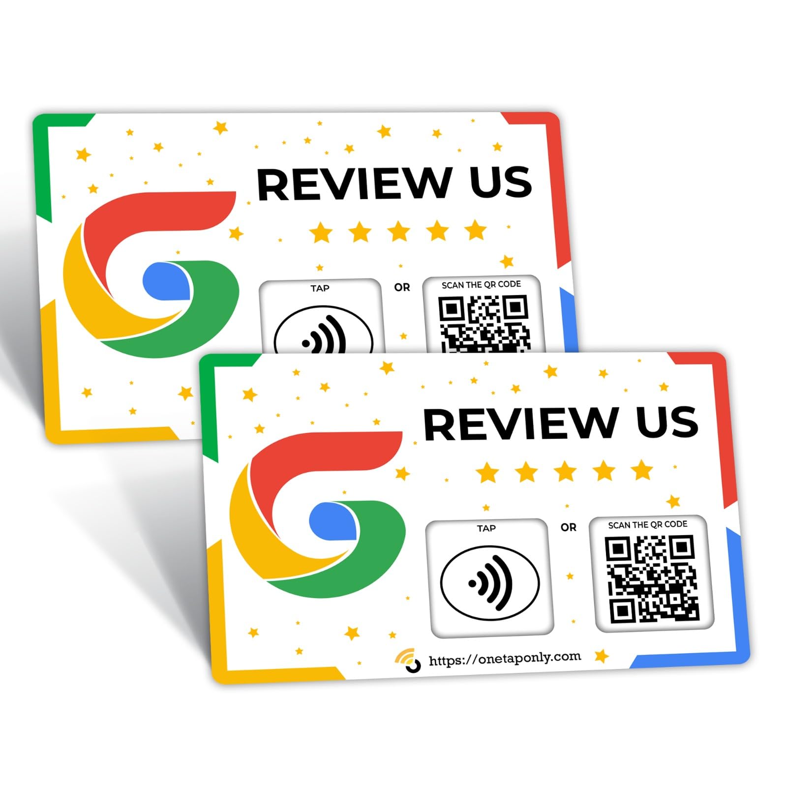 One Tap Only 2 Pack NFC Review Card with QR Code | Contactless Tap to Get Customer Feedback | Reusable Smart Business Review Cards for Shops, Cafes, Salons, Restaurants to Grow Ratings & Boost Sales