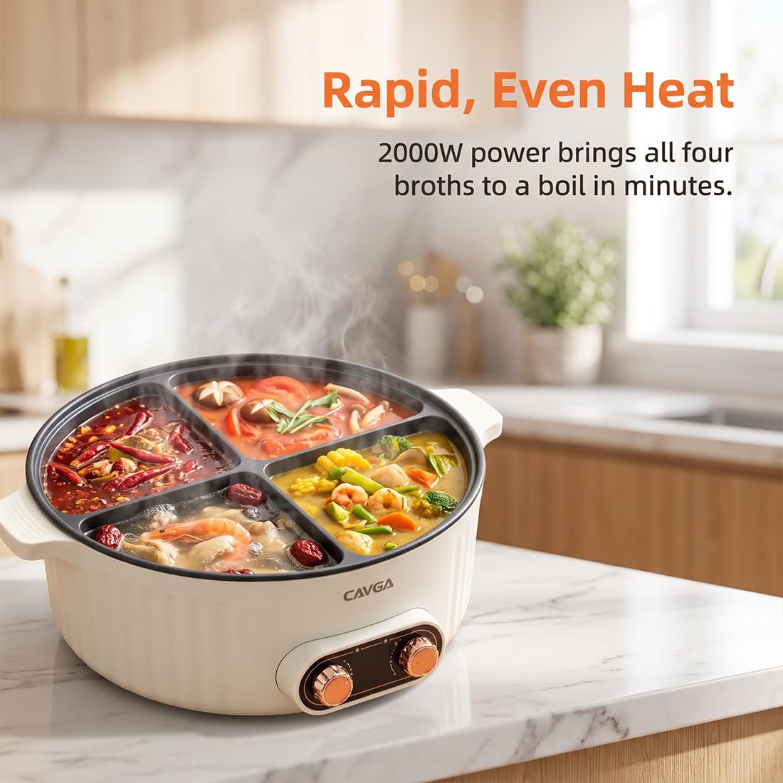 Pentola elettrica a 4 scomparti, capacità 6L, multifunzione con divisori, ideale per cene in famiglia e feste (1PC)