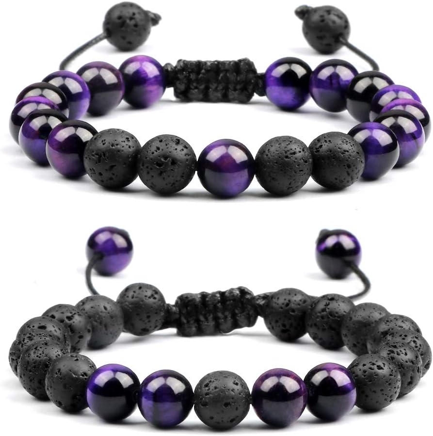 XHSM Tiger Eye Lava Rock Bracelet, 8mm Natural Tiger Eye Beads Stone, Adjustable Aromatherapy Essential Oil Diffuser, Lava Bracelet Gifts for Men and Women