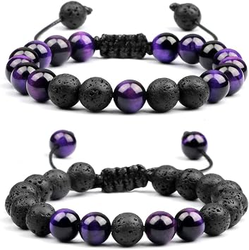 XHSM Tiger Eye Lava Rock Bracelet, 8mm Natural Tiger Eye Beads Stone, Adjustable Aromatherapy Essential Oil Diffuser, Lava Bracelet Gifts for Men and Women