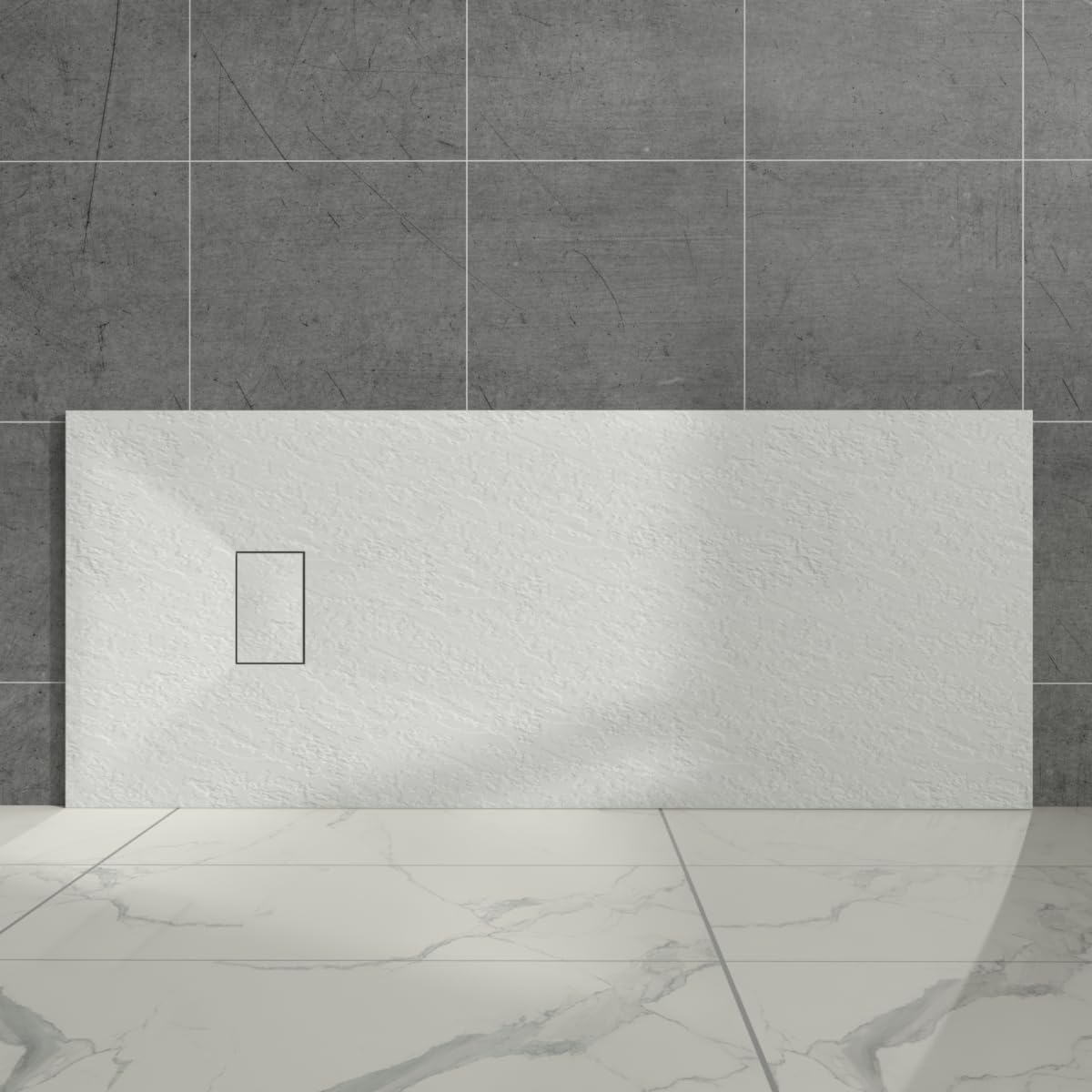 Aquariss White Rectangular Shower Tray Slate Effect Smc Slip-Resistant Shower Base For Bathroom Enclosures 1600X700mm With Waste