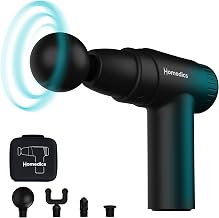 Homedics NOVO Mini Massage Gun - Heated Percussion Massager, Black | Handheld Electric, 4 Attachments, 6 Intensity Settings, Deep Tissue Vibrating Massager, Discomfort Ease